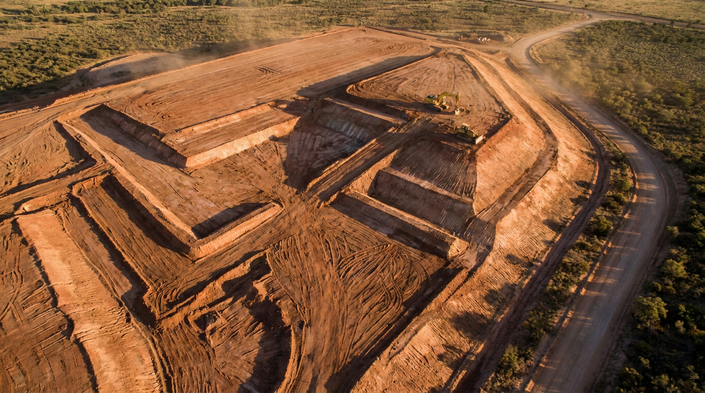 Aerial view of a freshly graded site