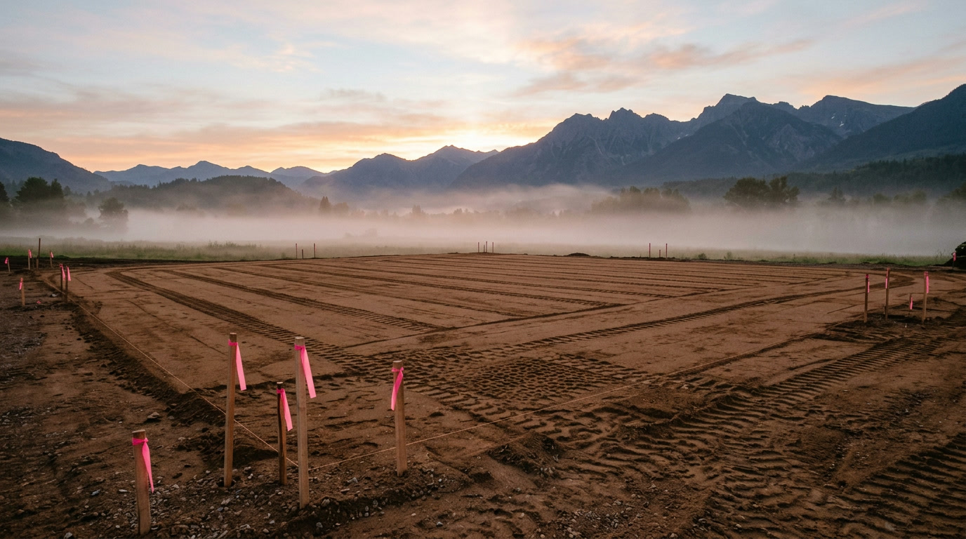 Finished level building pad at dawn